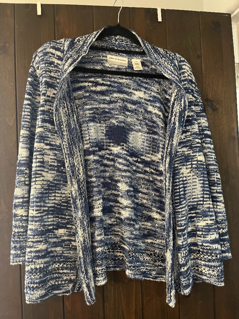 Alfred Dunnaer Open Front Sweater - Blue & White - PXL - Like New - Picture 3 of 8
